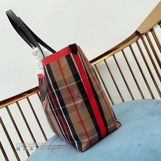 Burberry專櫃新款女包 巴寶莉雙面兩用The Giant-Canvas格紋拼皮革吉安特包/購物包  db1080